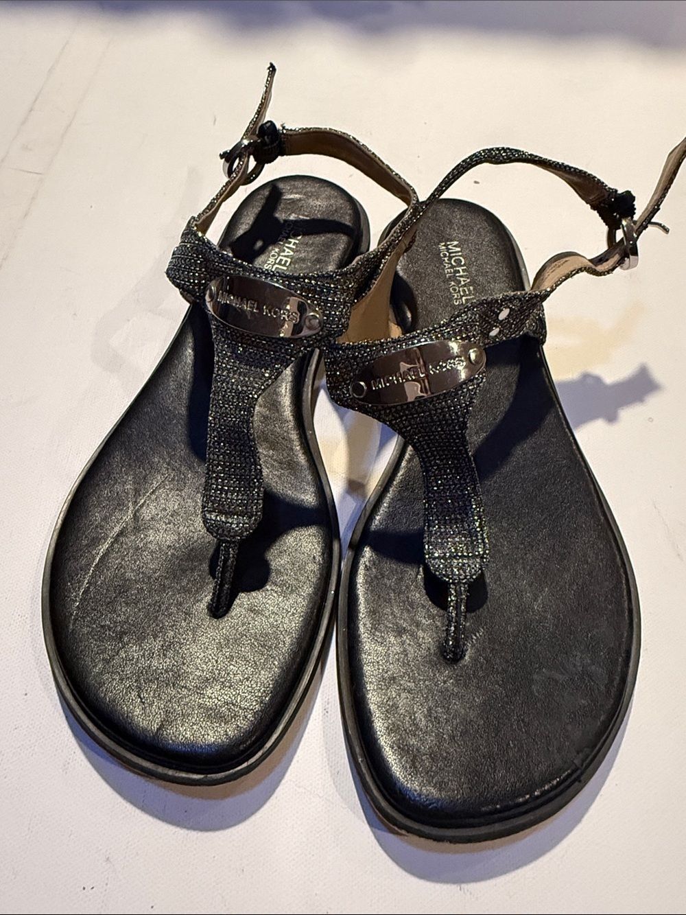 Michael Kors Black T-Strap Embellished Sandals for Women